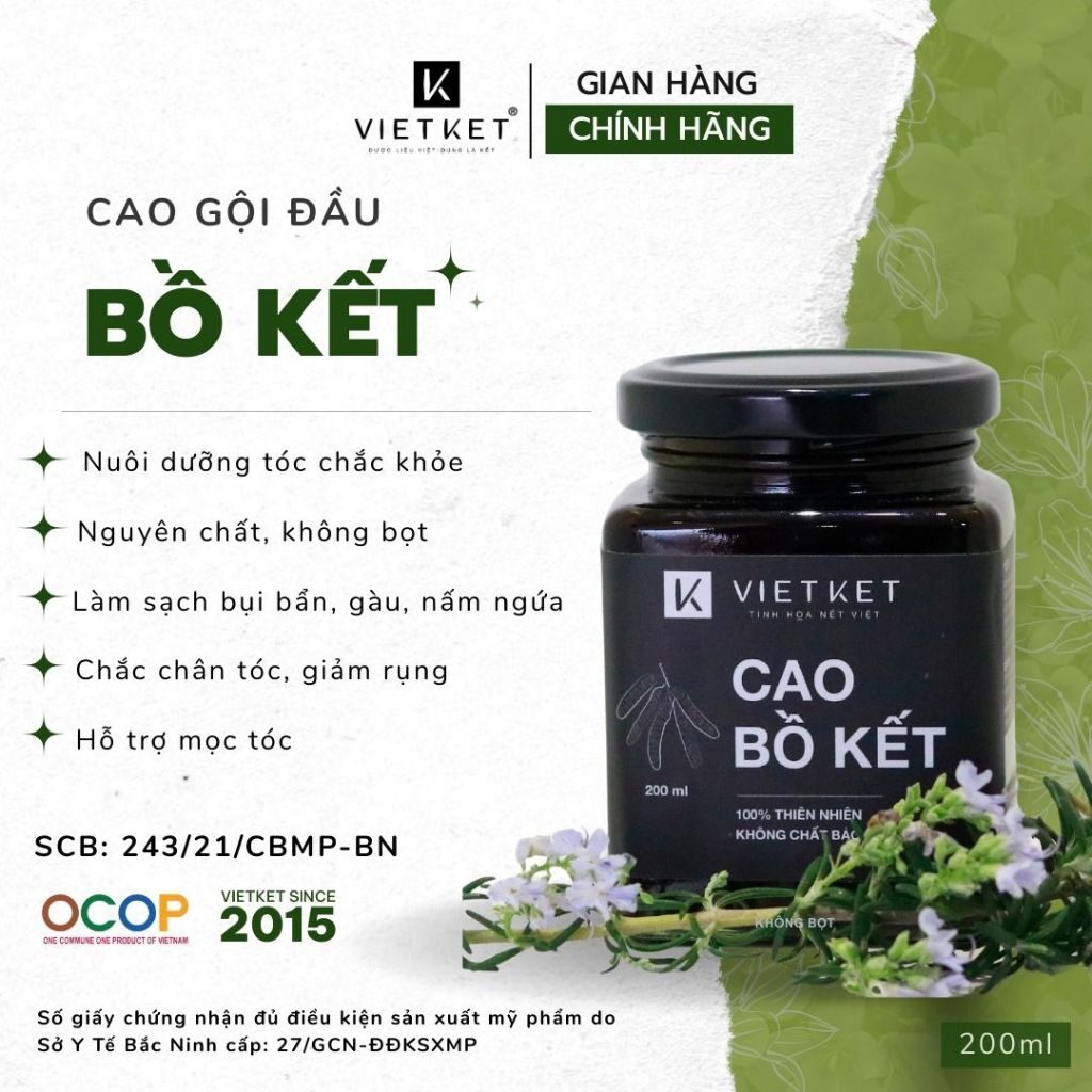 Cao Gội Thảo Dược KHÔNG BỌT Bồ Kết Bạc Hà VIETKET 200ml Giúp Sạch Gàu