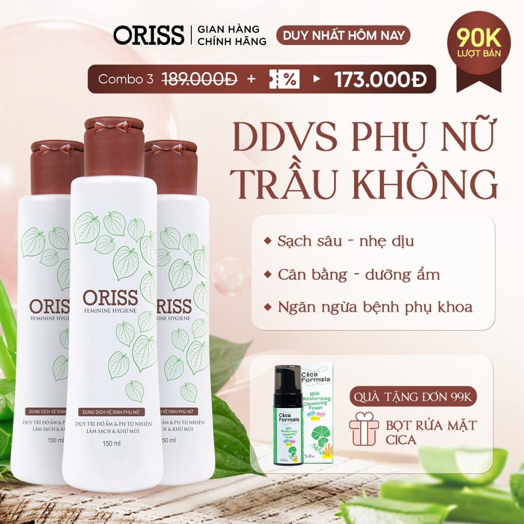 Combo 3 dung dịch vệ sinh phụ nữ Oriss trầu không dịu nhẹ hỗ trợ khử mùi