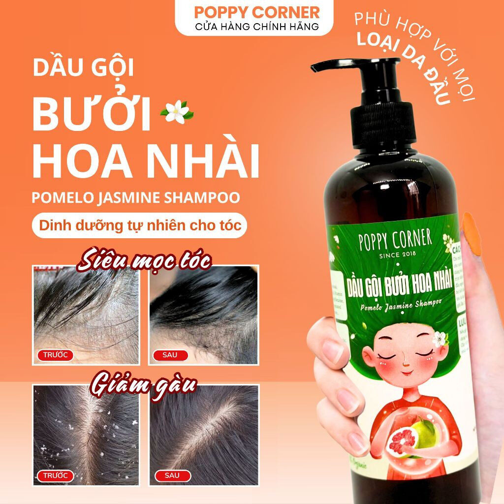 Dầu Gội Bưởi Hoa Nhài thảo dược giảm gàu thảo mộc mọc tóc chống rụng thiên nhiên nhanh dài bồ kết PO