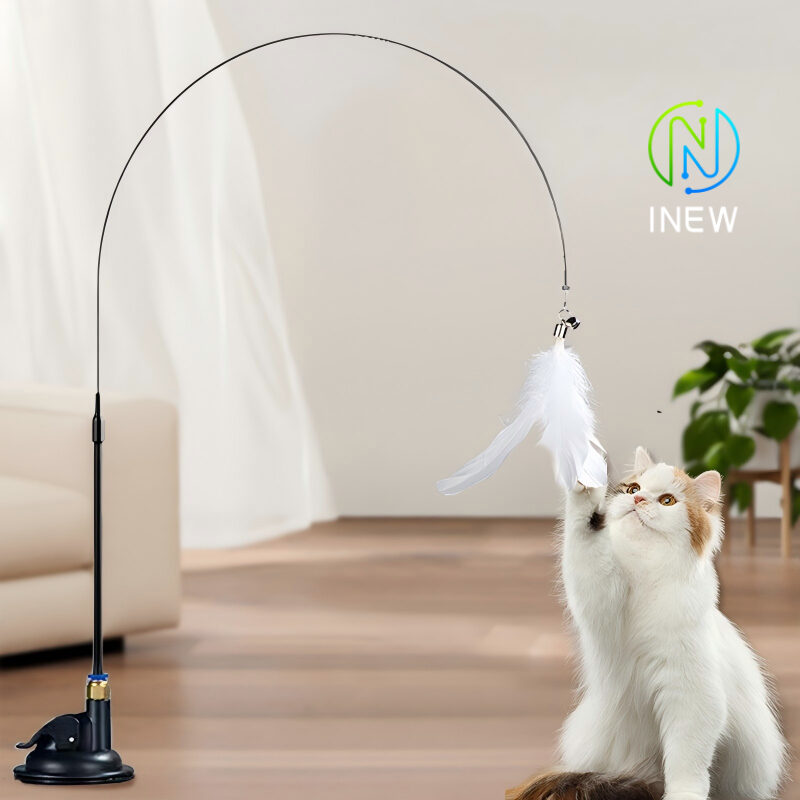 Đồ chơi cho mèo Cốc hút mạnh mẽ trêu chọc Cat Stick Dây thép Chuông lông vũ Đồ chơi cho mèo Tự vui v