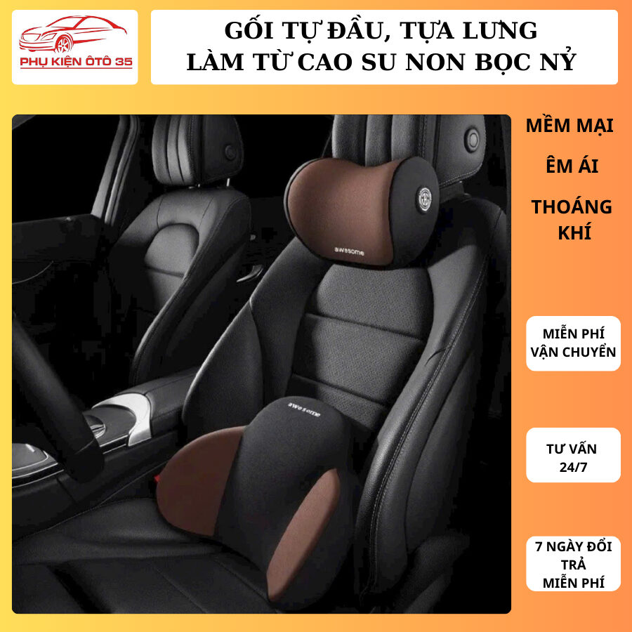 Gối tựa đầu và kê tựa lưng ghế ô tô cao su non nỉ cao cấp chống đau khi đi lái oto xe hơi gối tựa lư