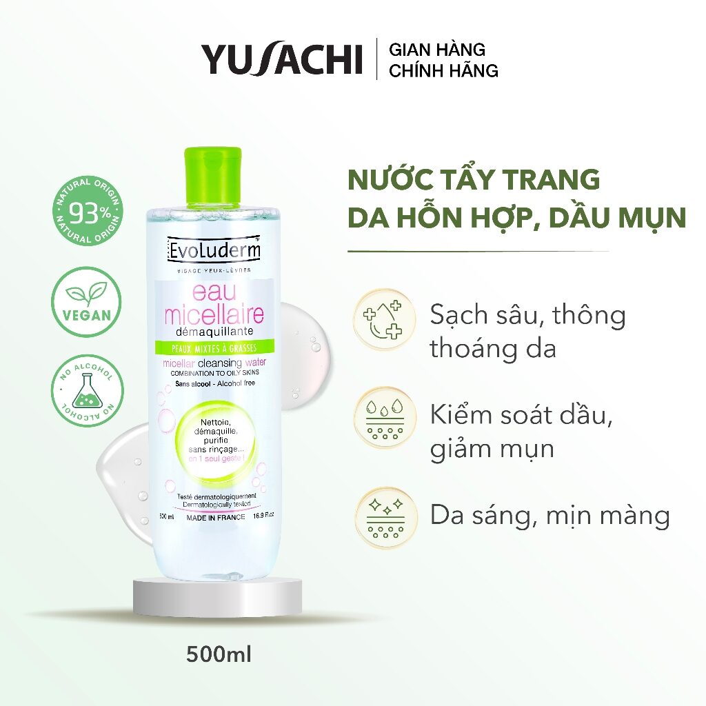 Nước tẩy trang thiên nhiên thuần chay Evoluderm dịu nhẹ