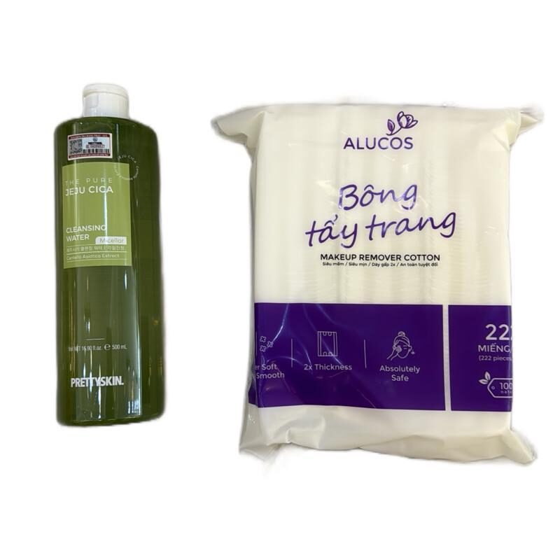 PS. PRETTYSKIN. Tẩy Trang Nước Micellar Rau Má 500ml Tặng Bông Tẩy Trang Alucos Không Cồn Paraben Ch